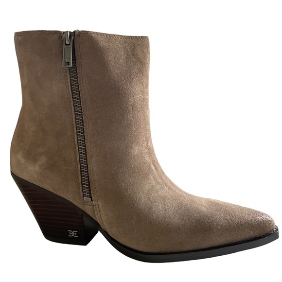 Sam Edelman Jane Bootie Desert Olive Leather Stacked Heel Zip Up Size 10 NWT - Picture 1 of 11